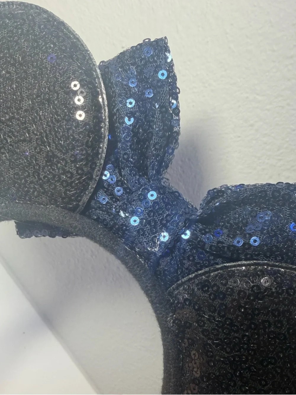 Set of 3 Sequined Black Minnie Ears Headband 1 with Navy Bow & Gold '16' Accent - Picture 9 of 10